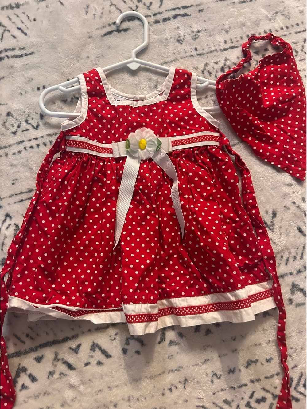 Blueberi Boulevard Red Polka Dot Baby Dress with Matching Bandana Size 12M